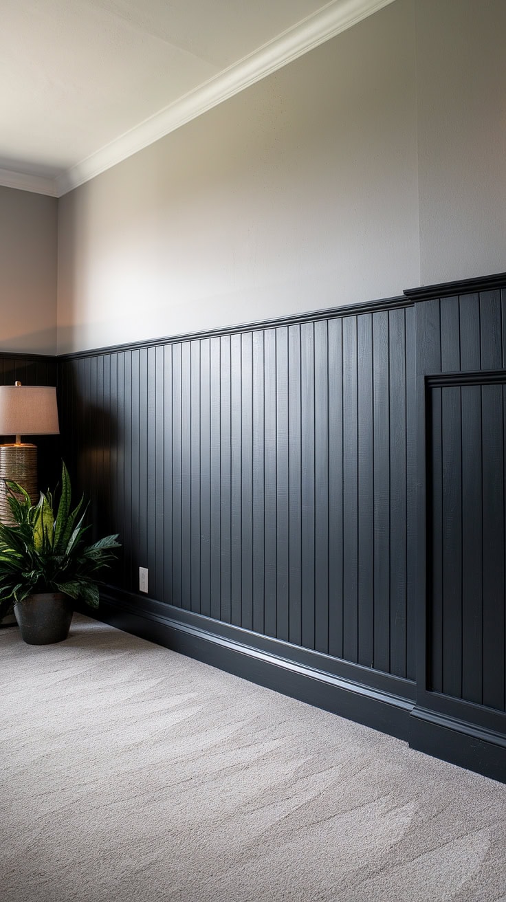 Dark wainscoting accent wall