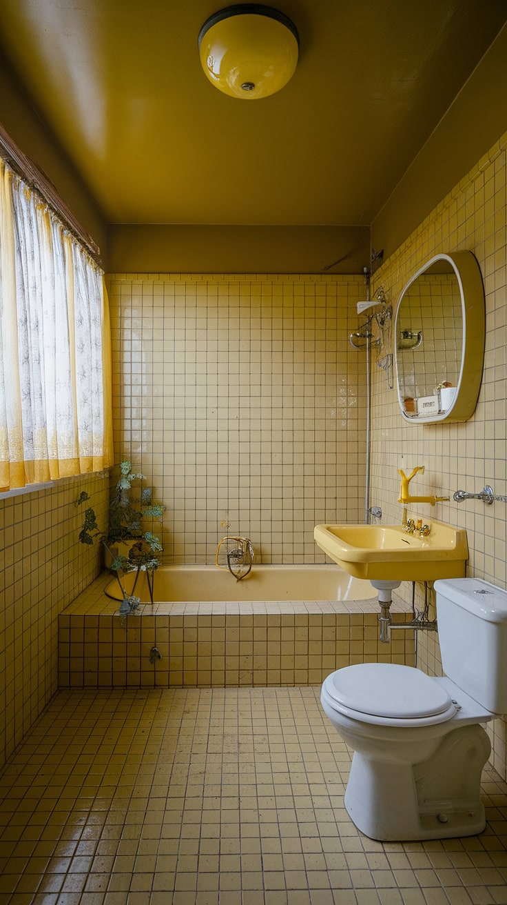 Retro yellow tile bathroom