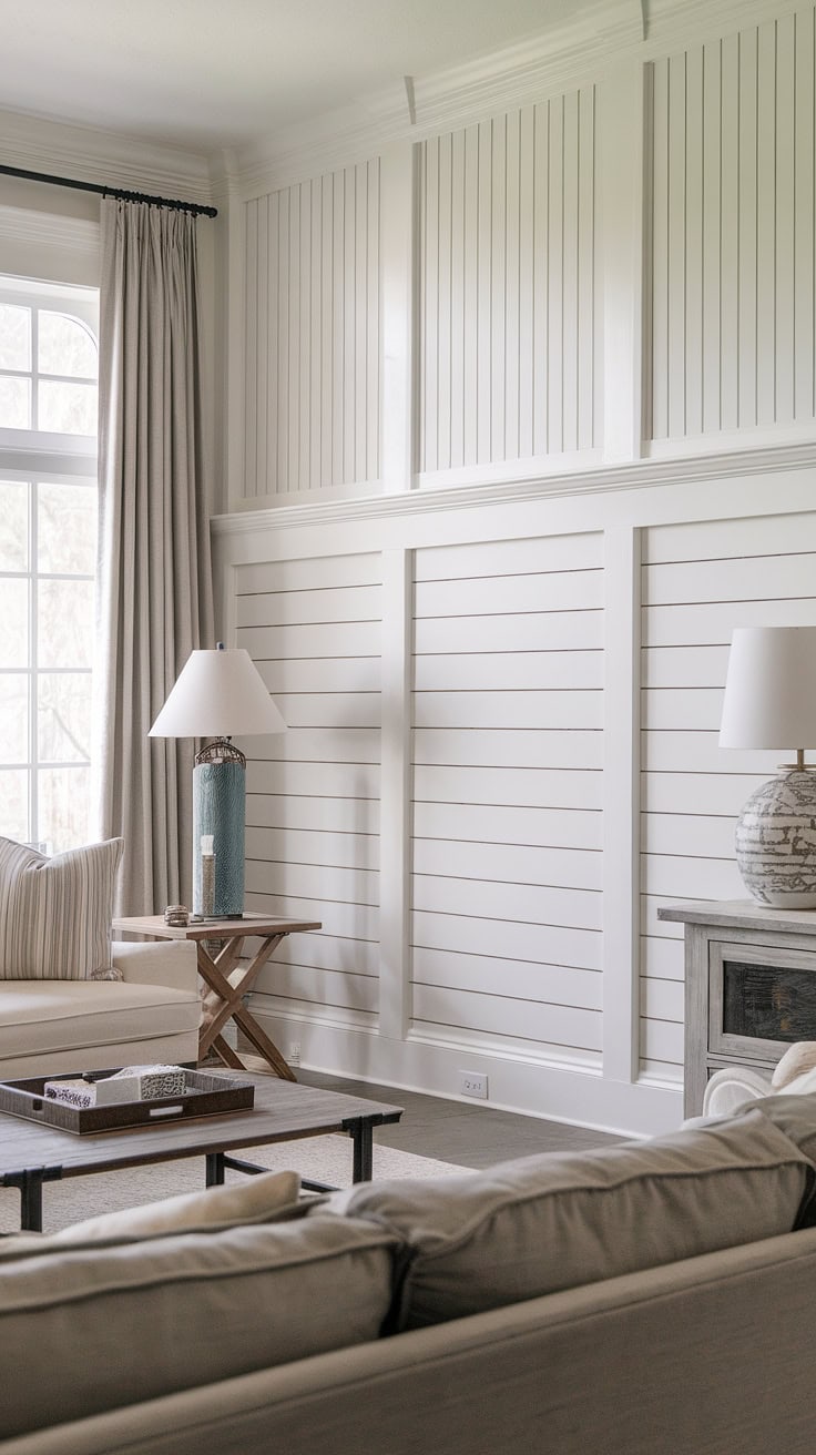 Living Room with Shiplap Wainscoting