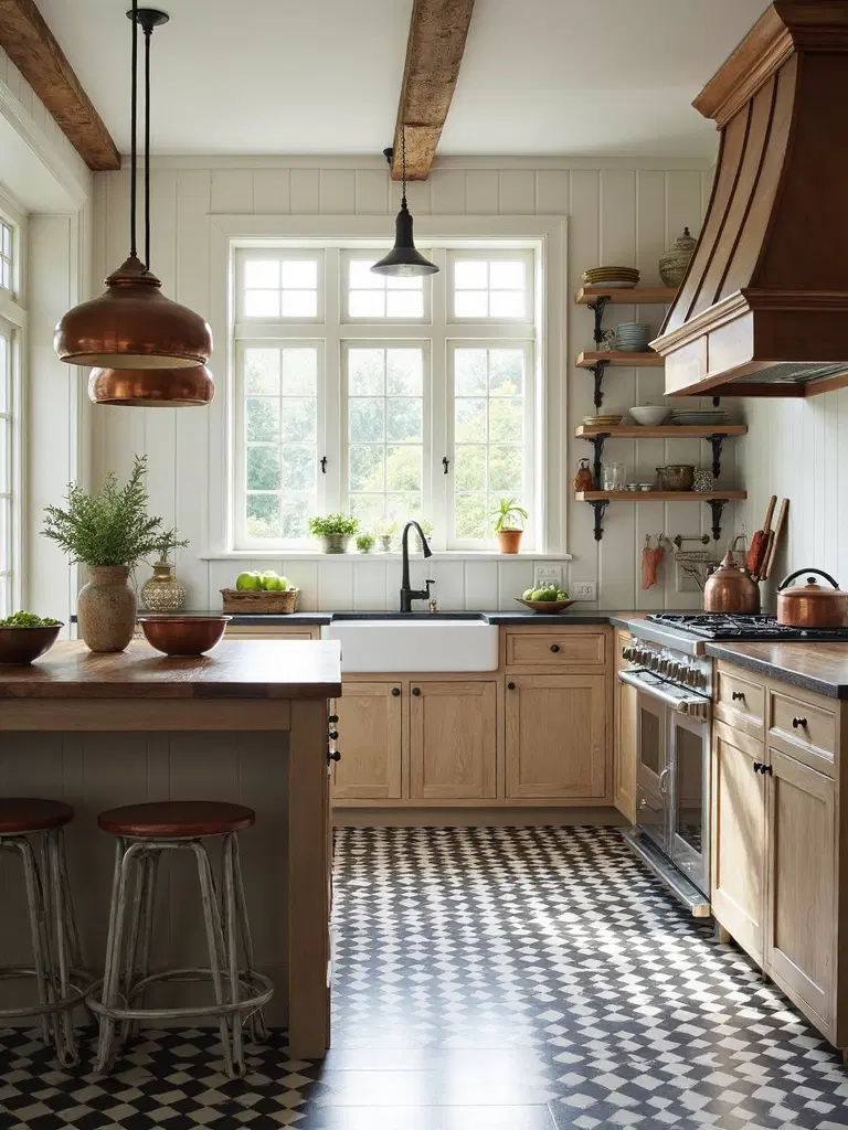 classic vintage checkerboard tile floor design