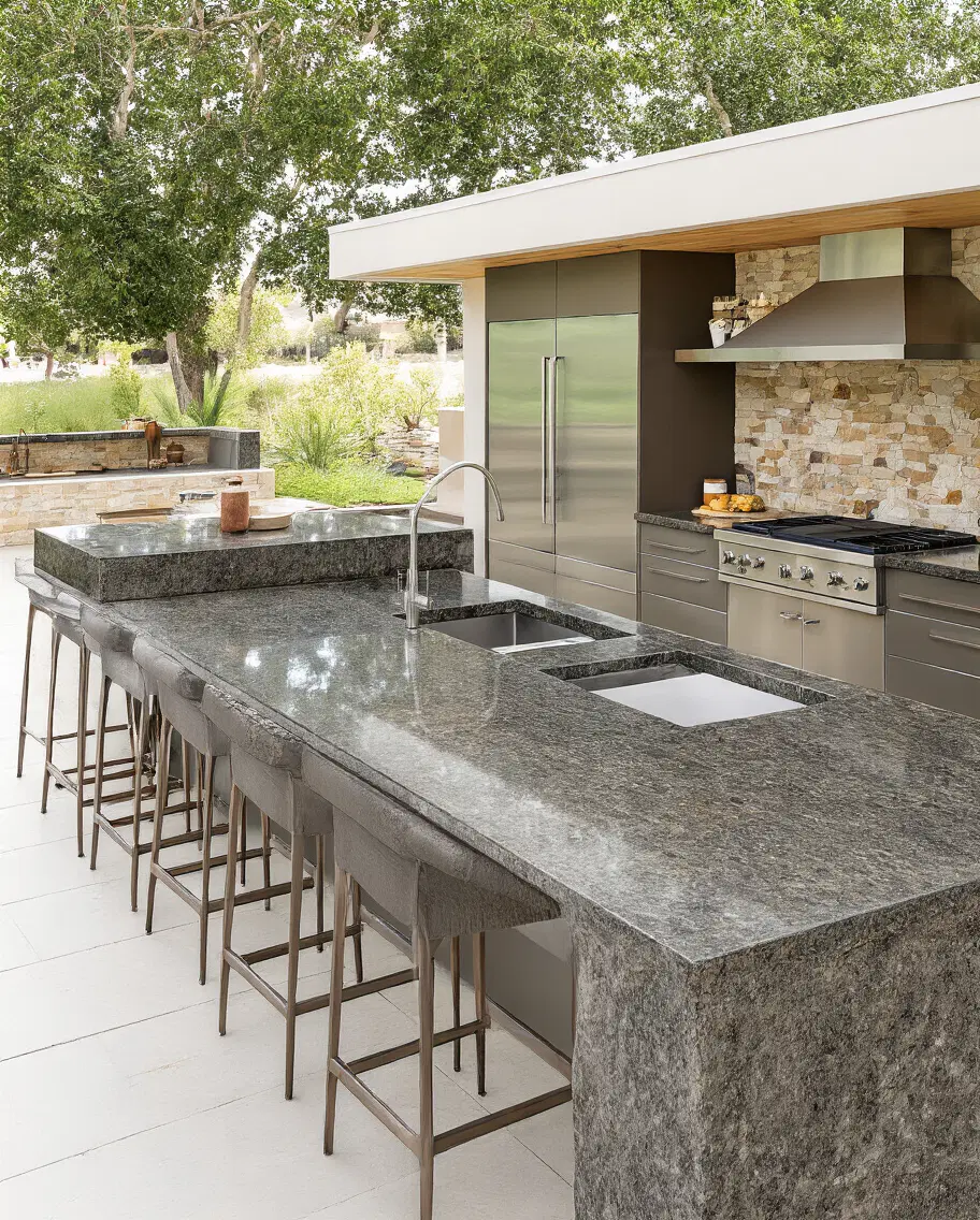 modern outdoor kitchen with multi-level seating