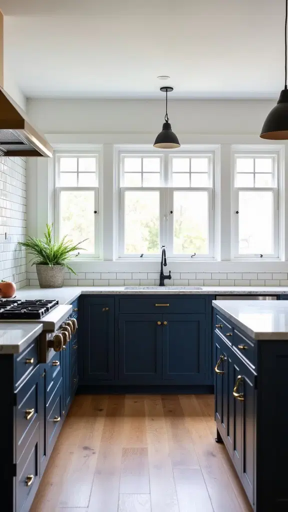 rich navy kitchen cabinets