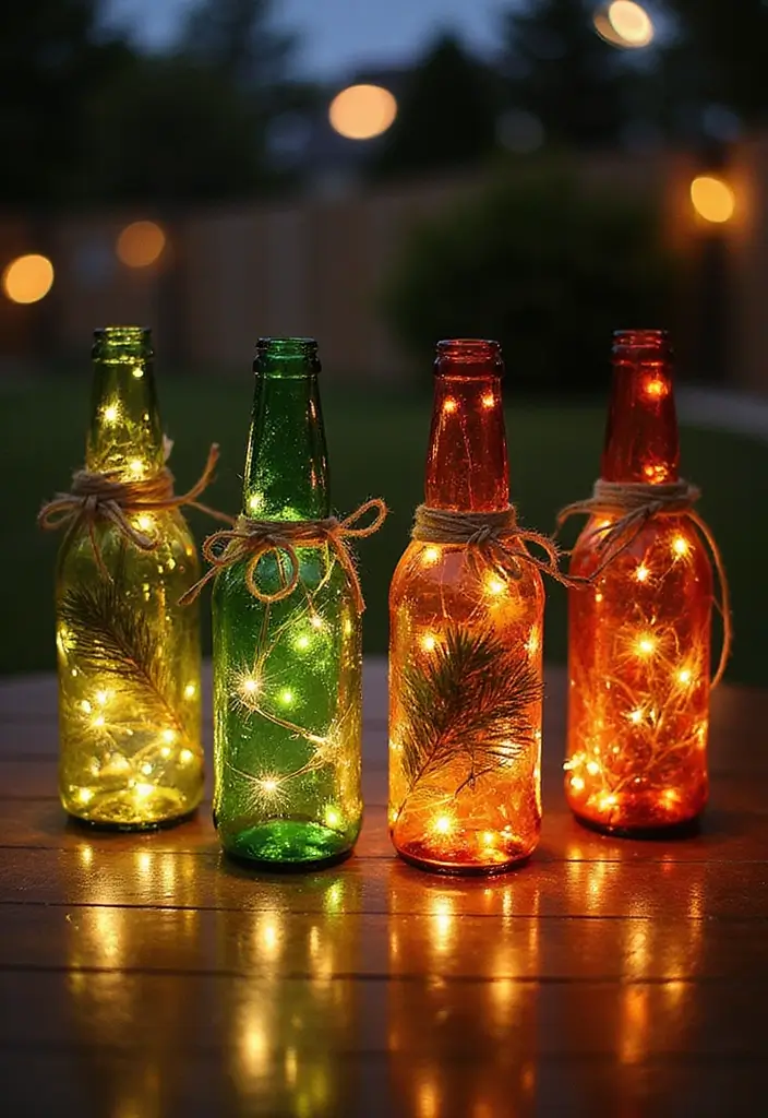 upcycled glass bottle lanterns with led lights