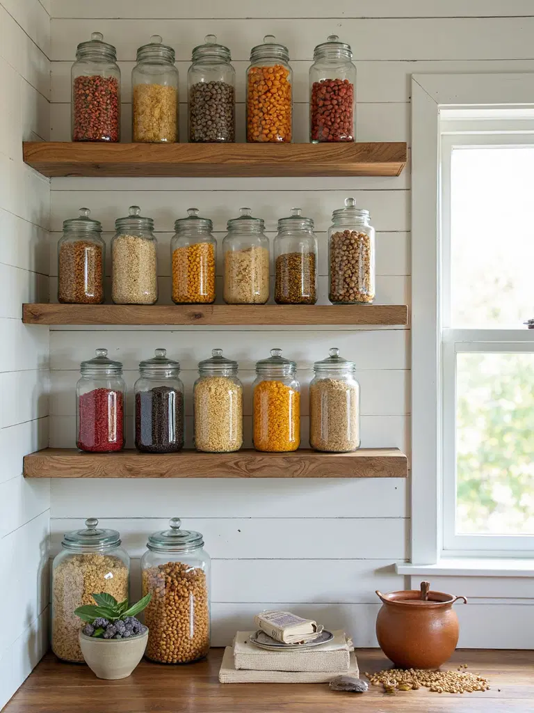 farmhouse style dry goods in mason jars