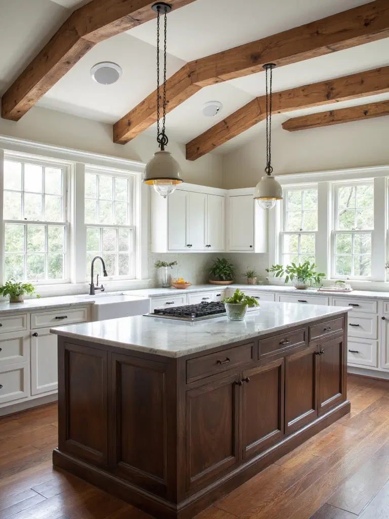 authentic farmhouse kitchen warm wood tones