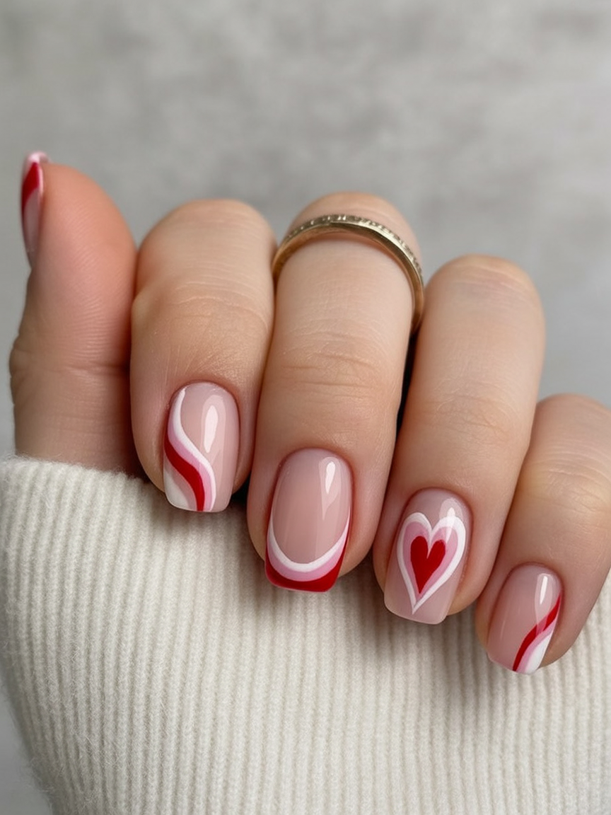 Wavy heart accent nails