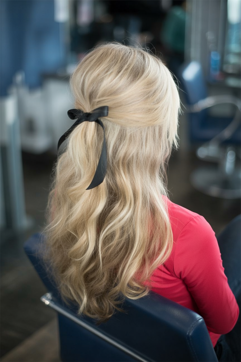 Ribbon Tied Half-Up Waves