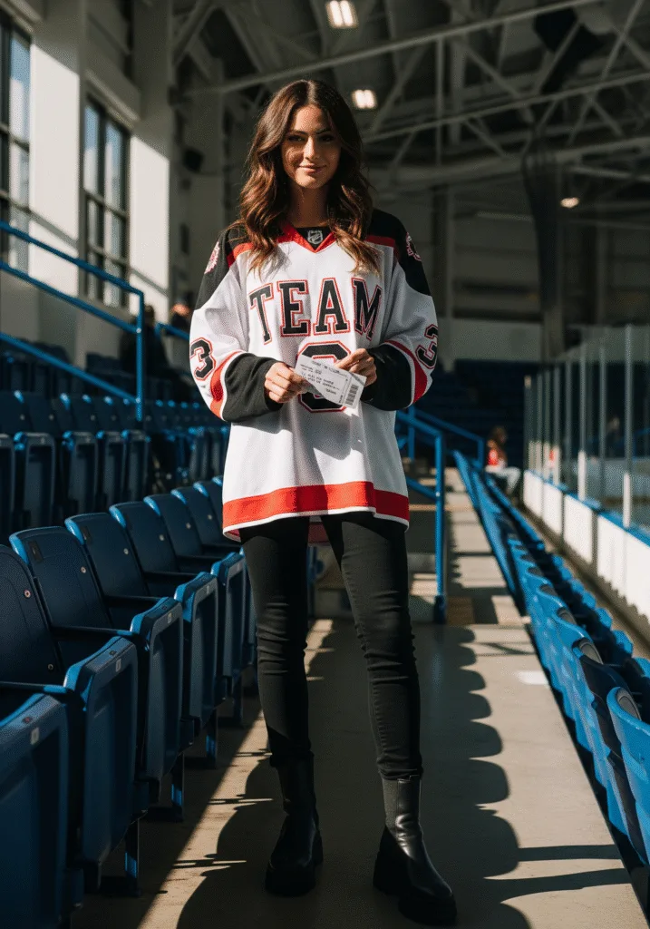 Oversized hockey jersey with skinny jeans