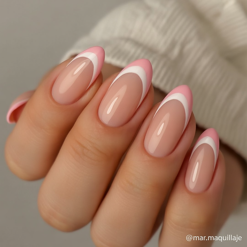 Double French Almond Pink Tips