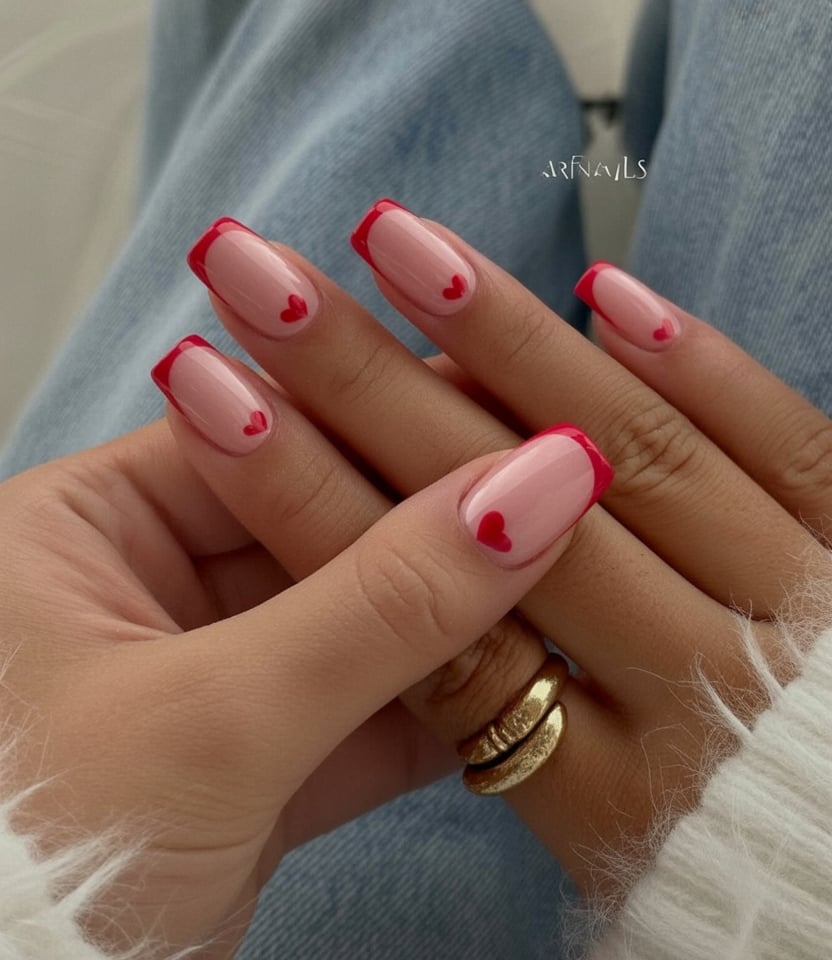 Tiny heart french tips
