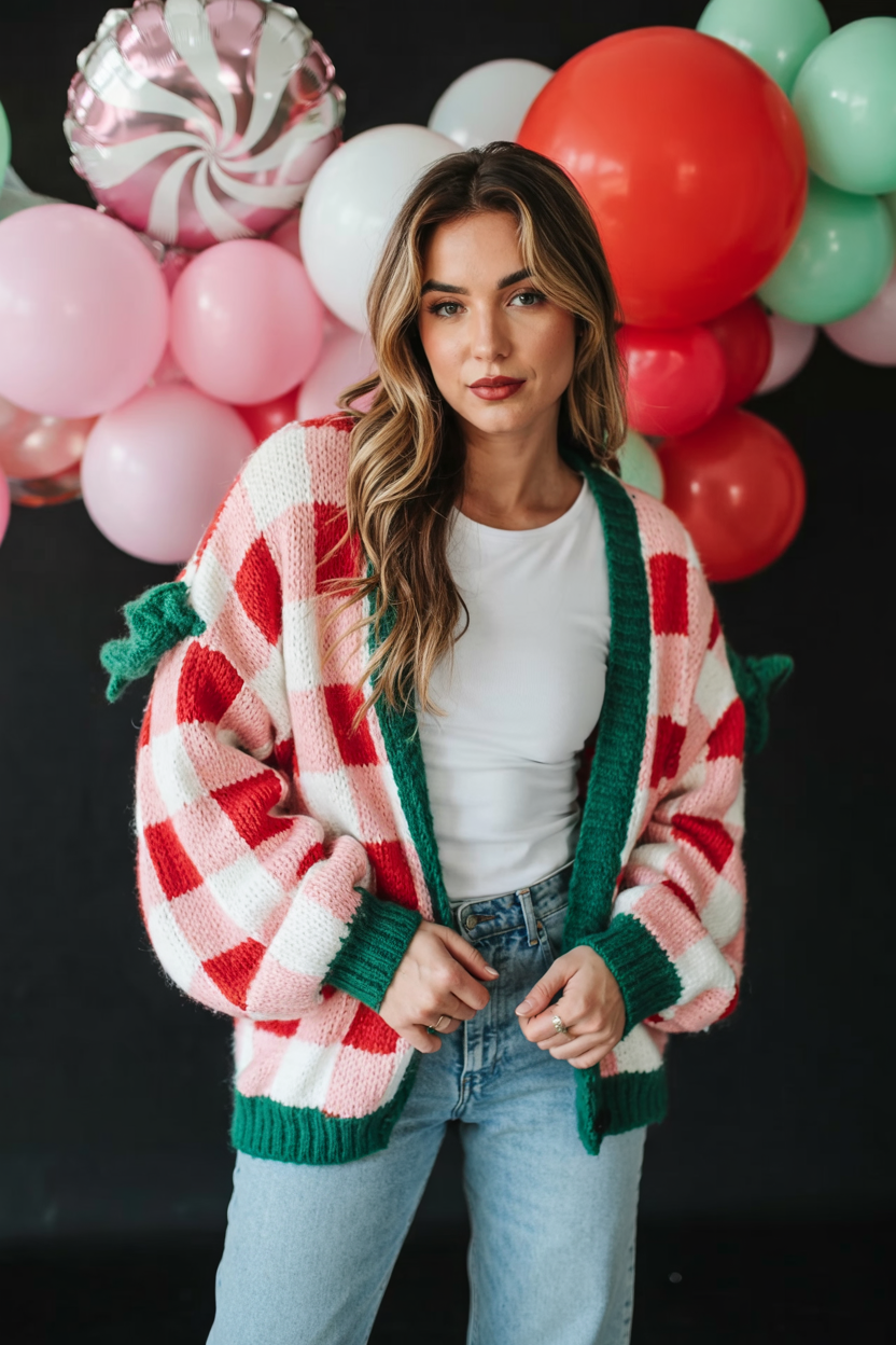 green and red cardigan