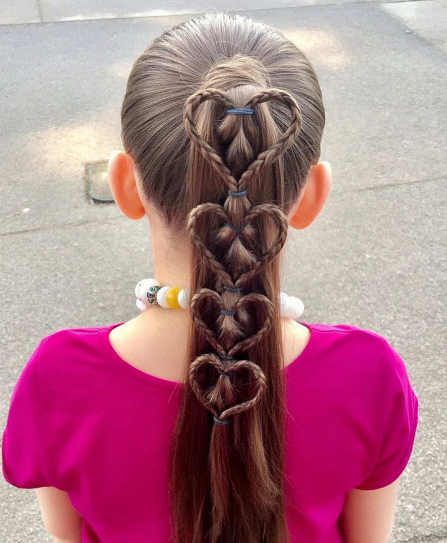 Stacked heart braided ponytail