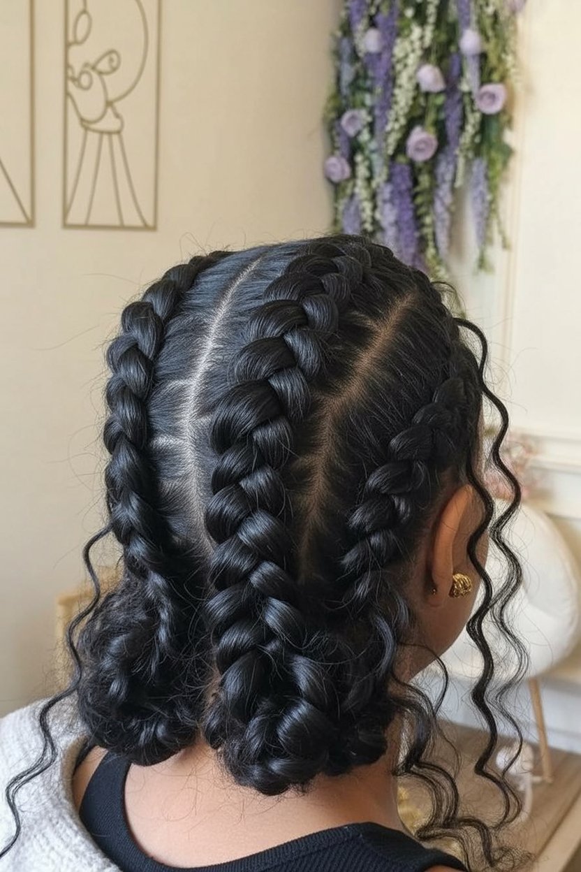 Double Dutch Braids Into Low Buns