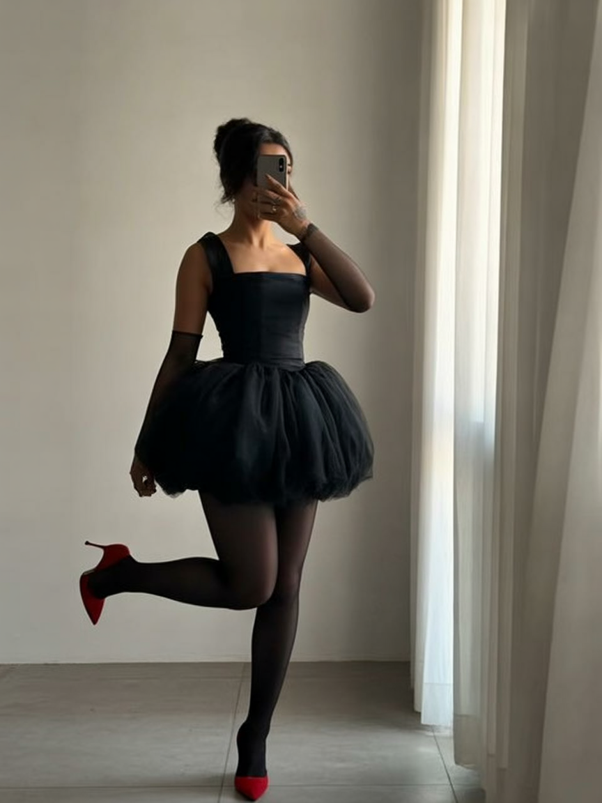 Black Tulle Bubble Mini Dress