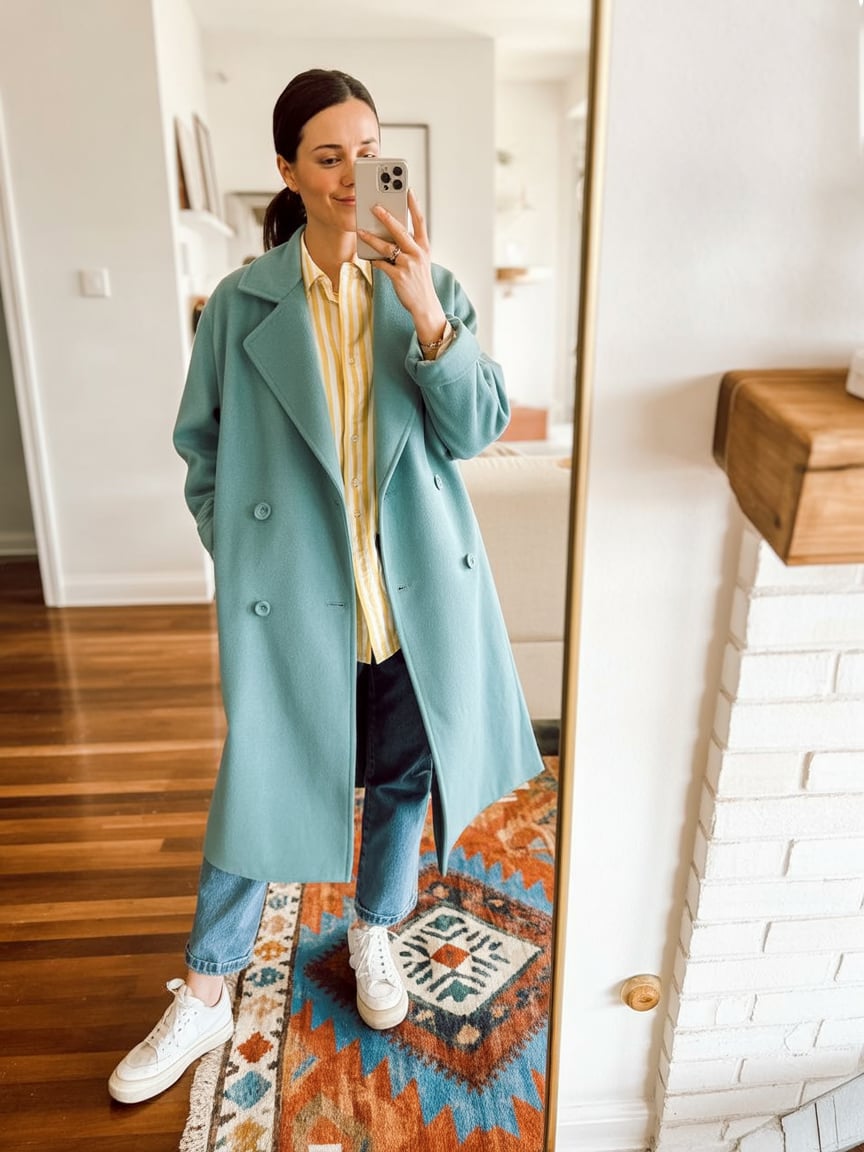 Tailored Coat with Sneakers
