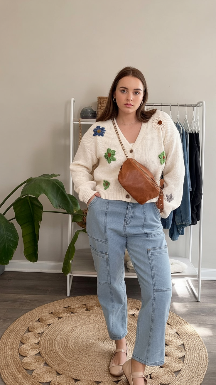 Soft Cardigan with Utility Jeans