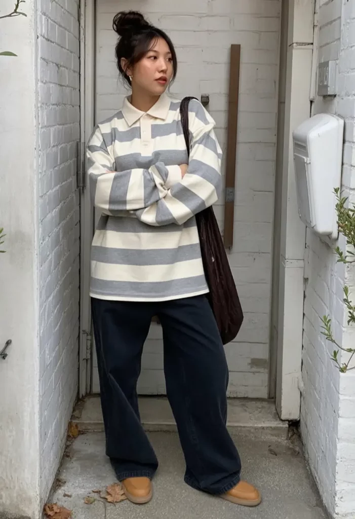 Striped rugby shirt with denim