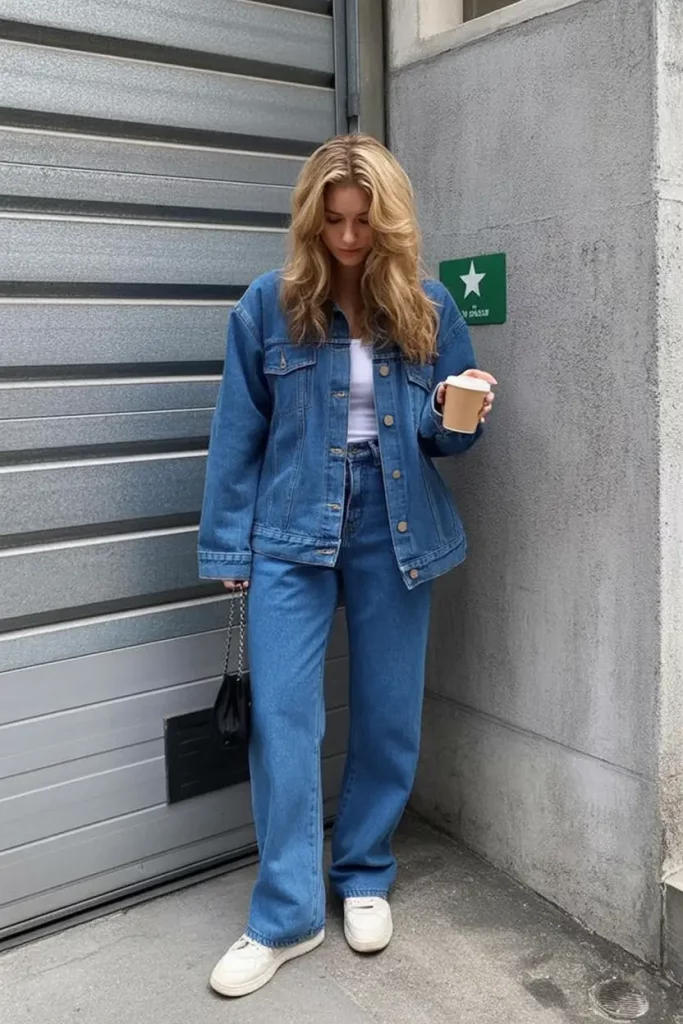 Layered denim outfit