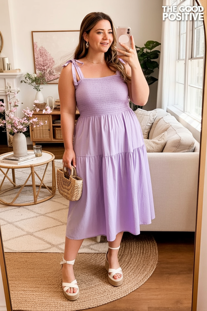 Lavender smocked midi dress