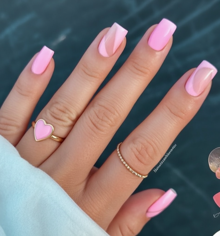 Soft pink square nails with side panels