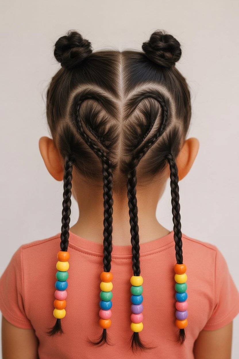 Beaded double heart cornrow braids
