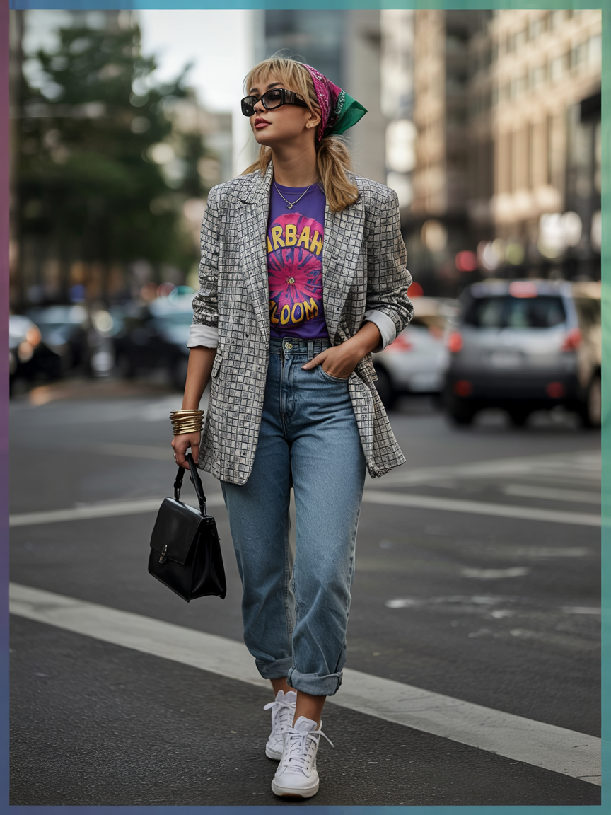 Blazer with Graphic Tee and Jeans