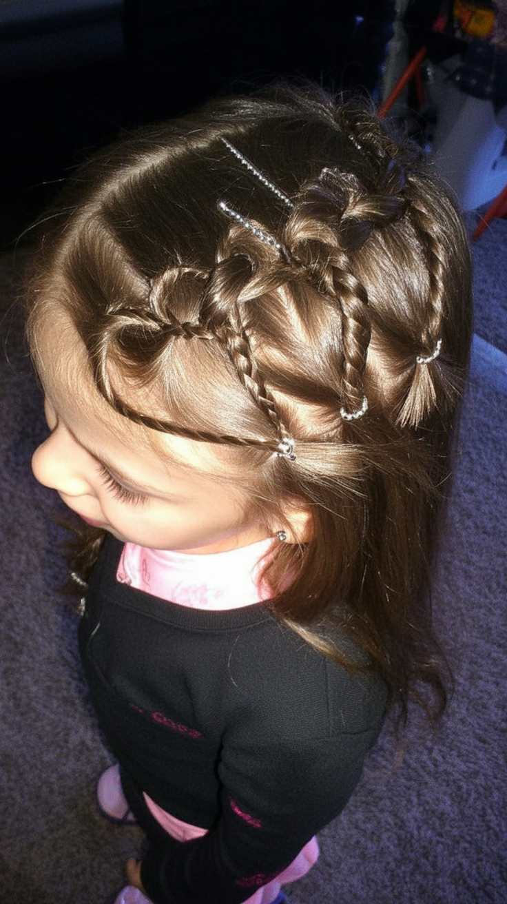 Mini heart braids with sparkle pins