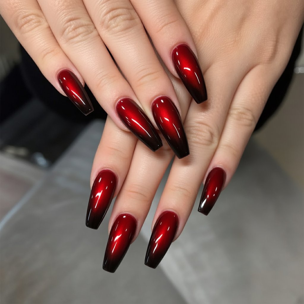 Black Cherry Ombre Ballerina Nails