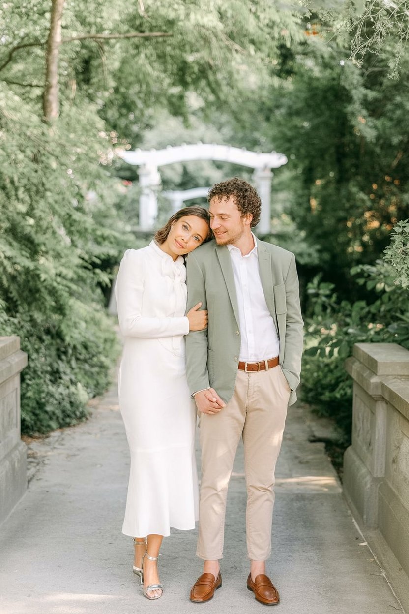 Long white dress for garden bridge photos