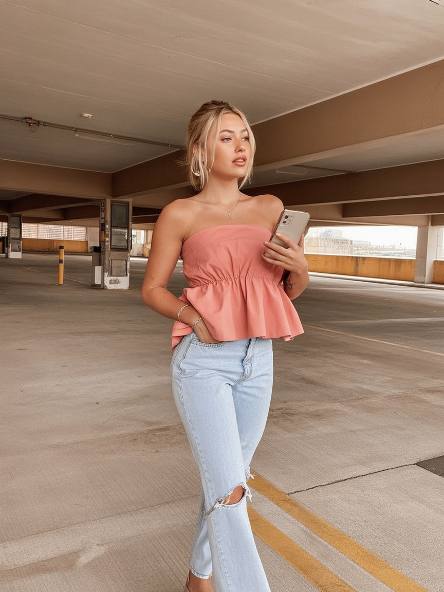 Peplum Top with Light Denim