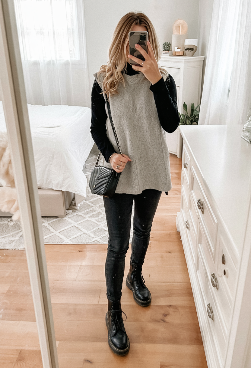 gray sweater vest with black base