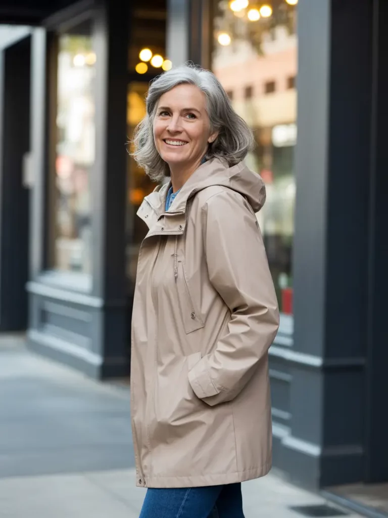 Beige Hooded Jacket Look