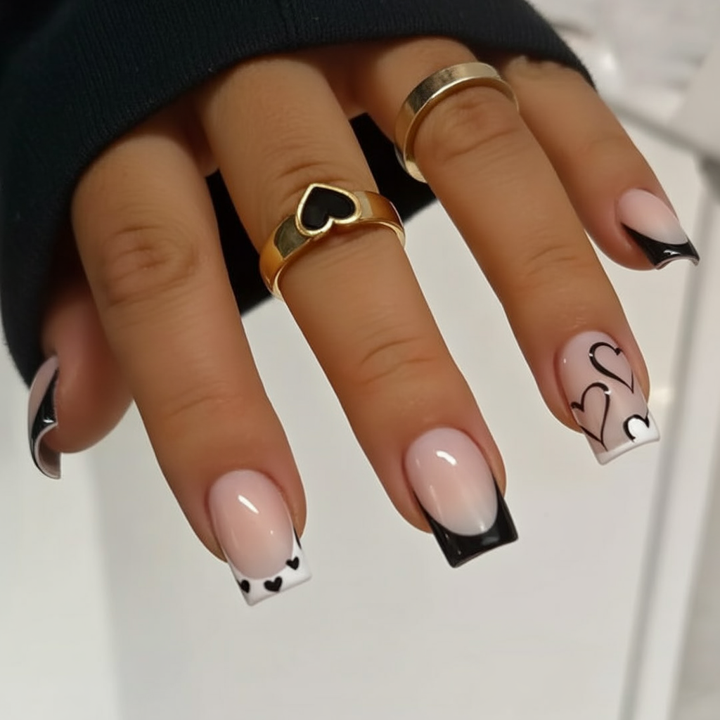 Black and white gothic hearts