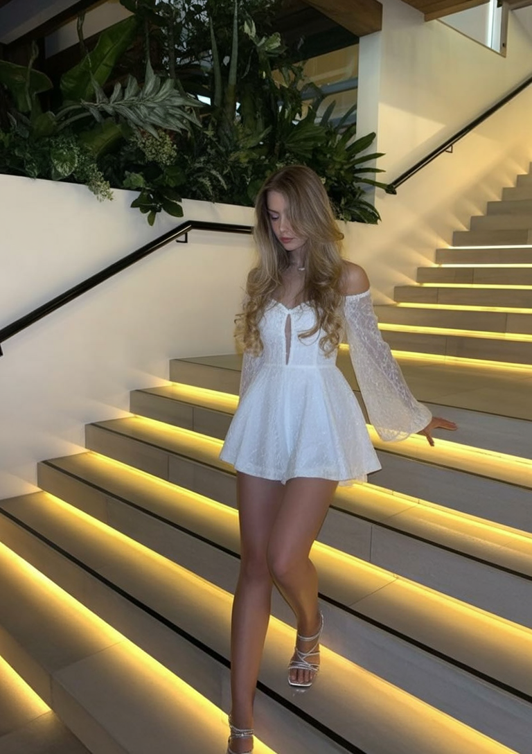 White Off-Shoulder Long-Sleeve Mini Dress