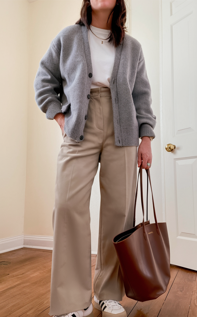 Cozy cardigan and trousers ensemble