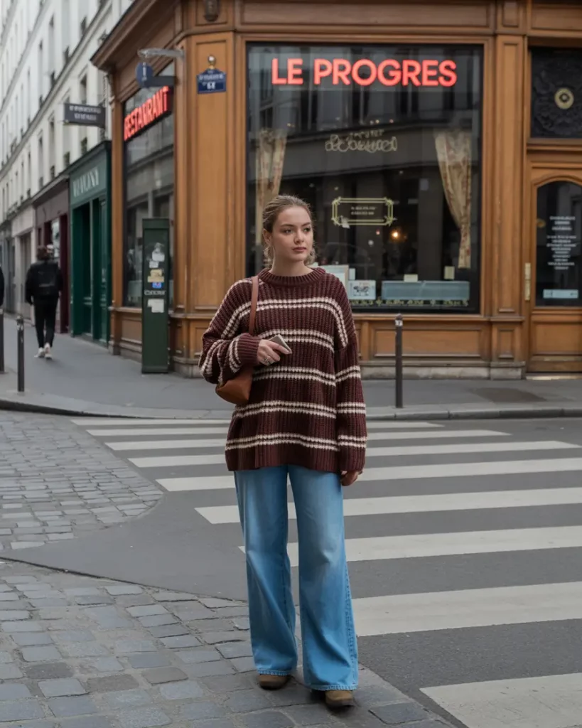 Striped sweater outfit with jeans