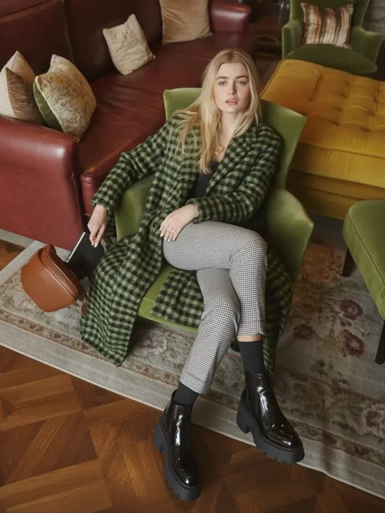 Checked coat with modern trousers