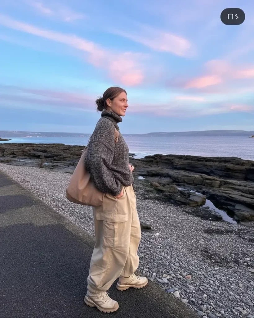 Cargo pants and oversized knit look