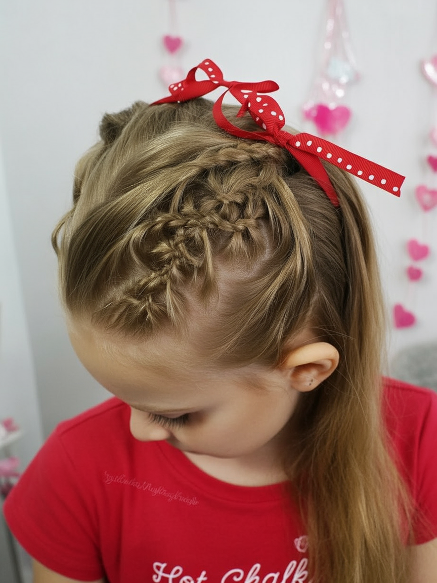 Side heart cornrow braids with ribbons