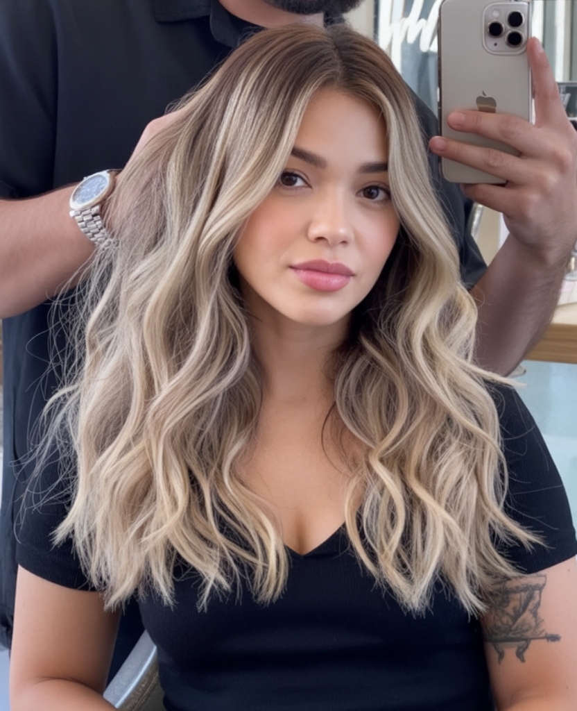 Beachy dirty blonde with money piece