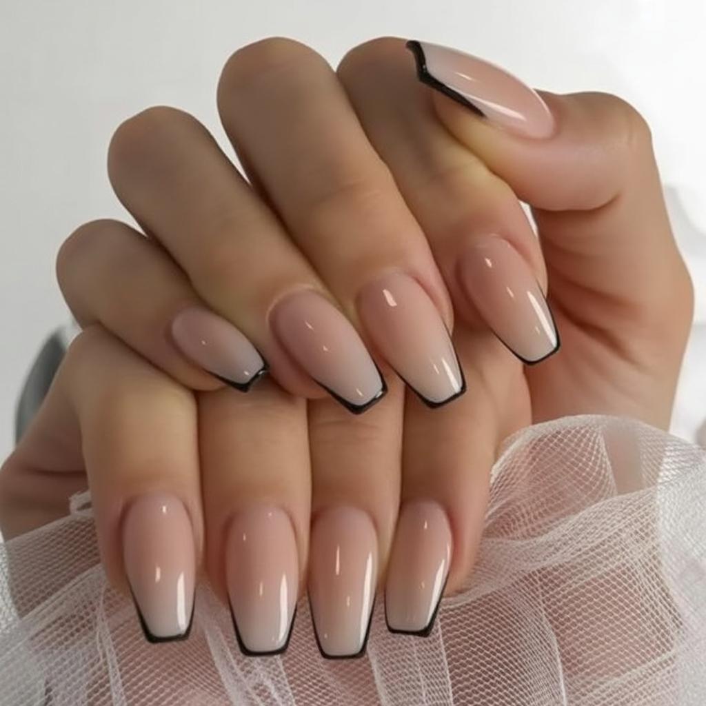 Minimal Black-Edged Ballerina French Manicure