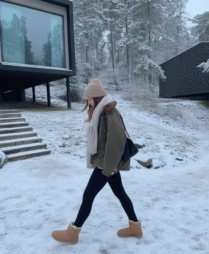 Snowy outdoor outfit with Uggs