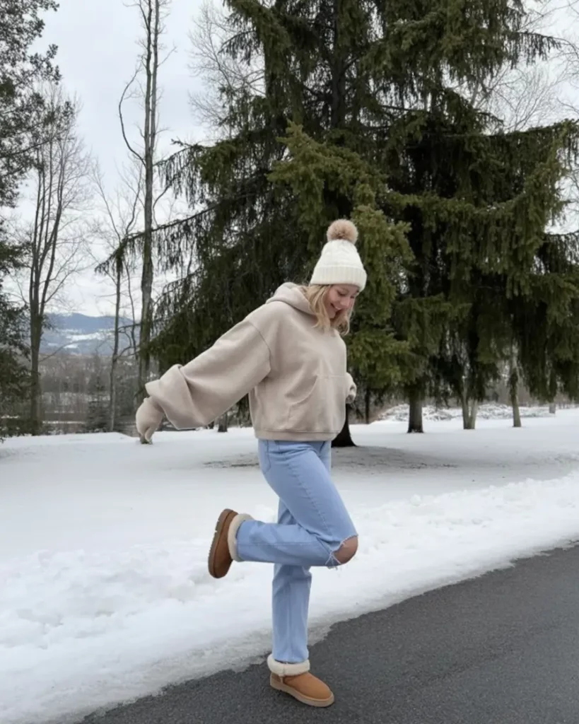 Casual neutral winter look with Ugg boots