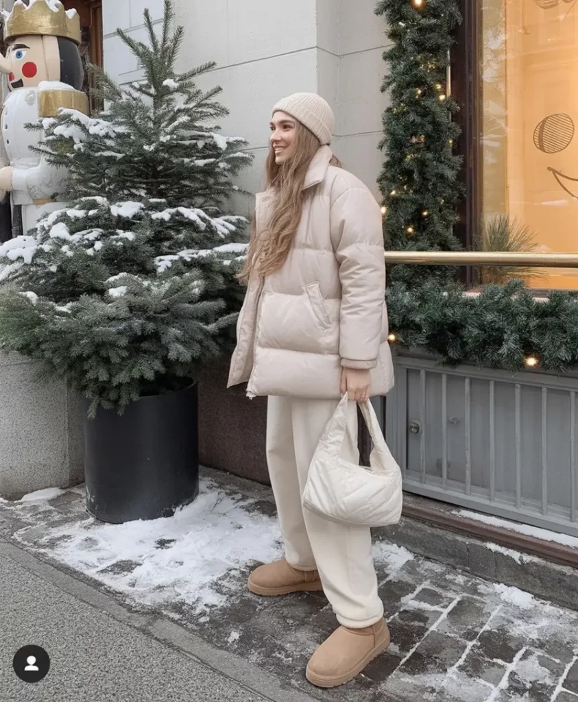 Winter whites monochrome outfit with Ugg boots