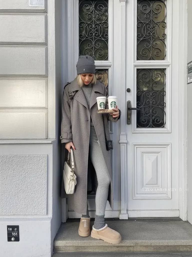 Monochrome grey winter outfit with Ugg boots