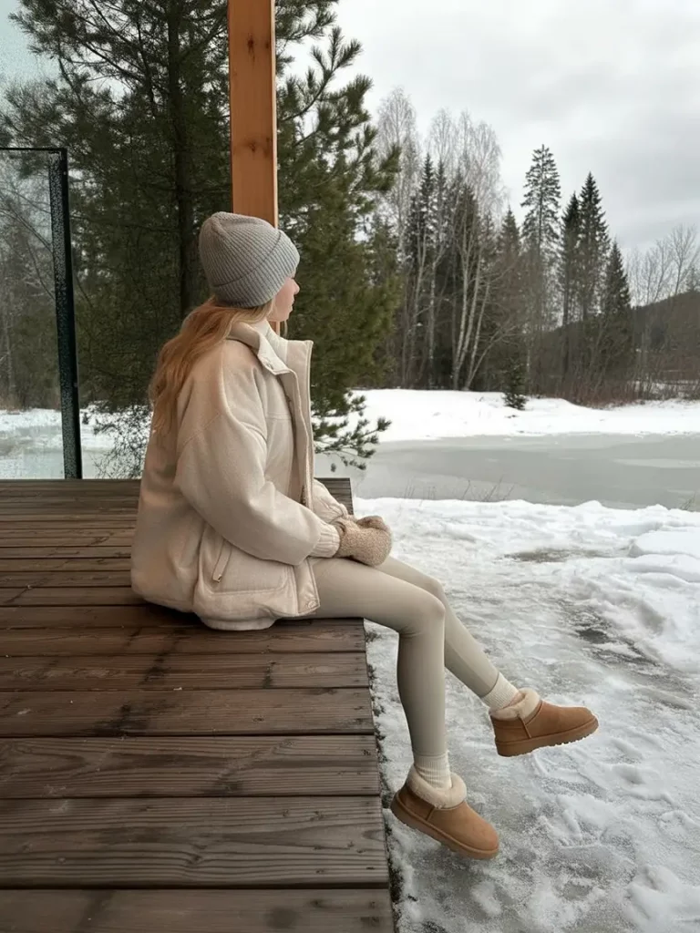 Winter pastel outfit with Ugg boots