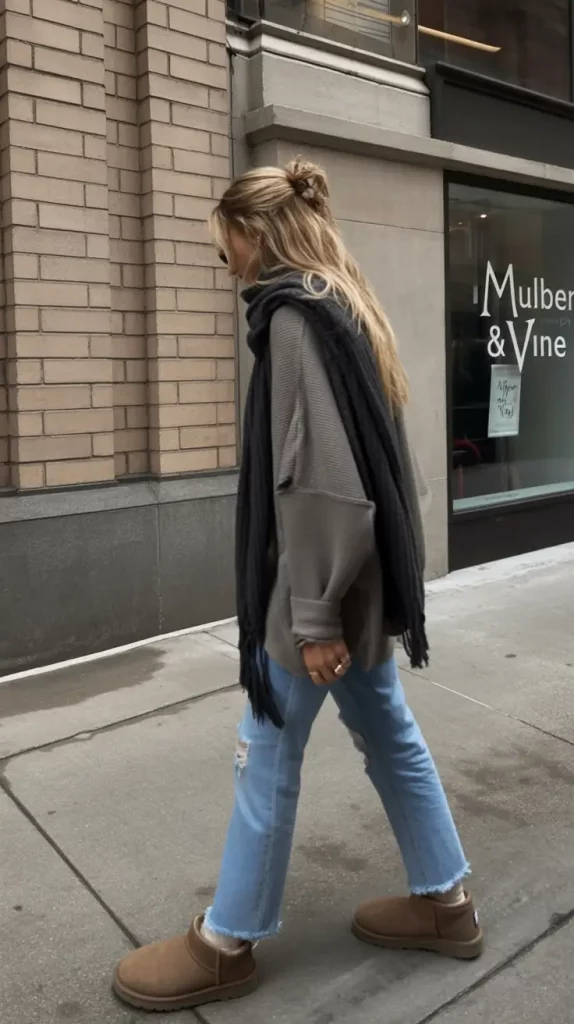 Monochrome charcoal winter outfit with Ugg boots