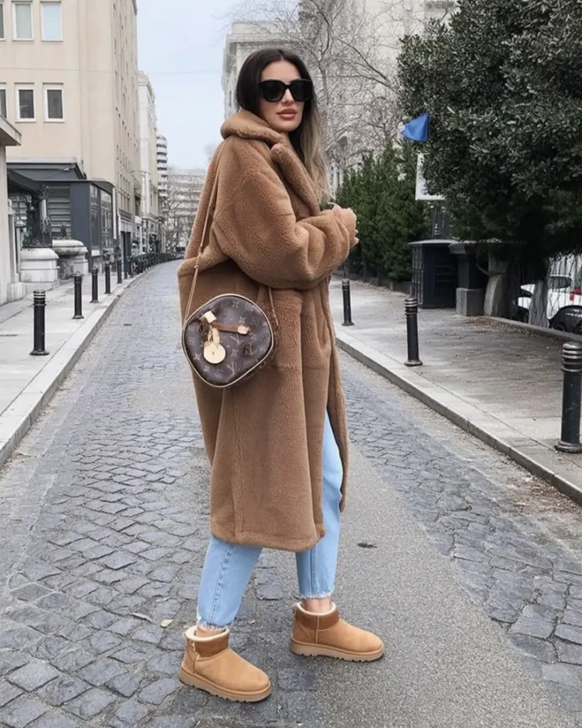 Teddy coat winter outfit with Ugg boots