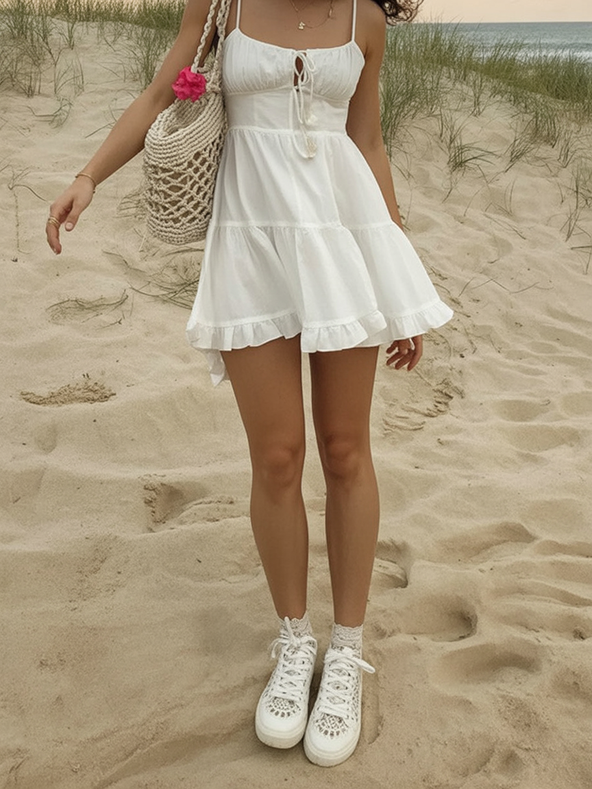 White Beachy Ruffle Mini Dress