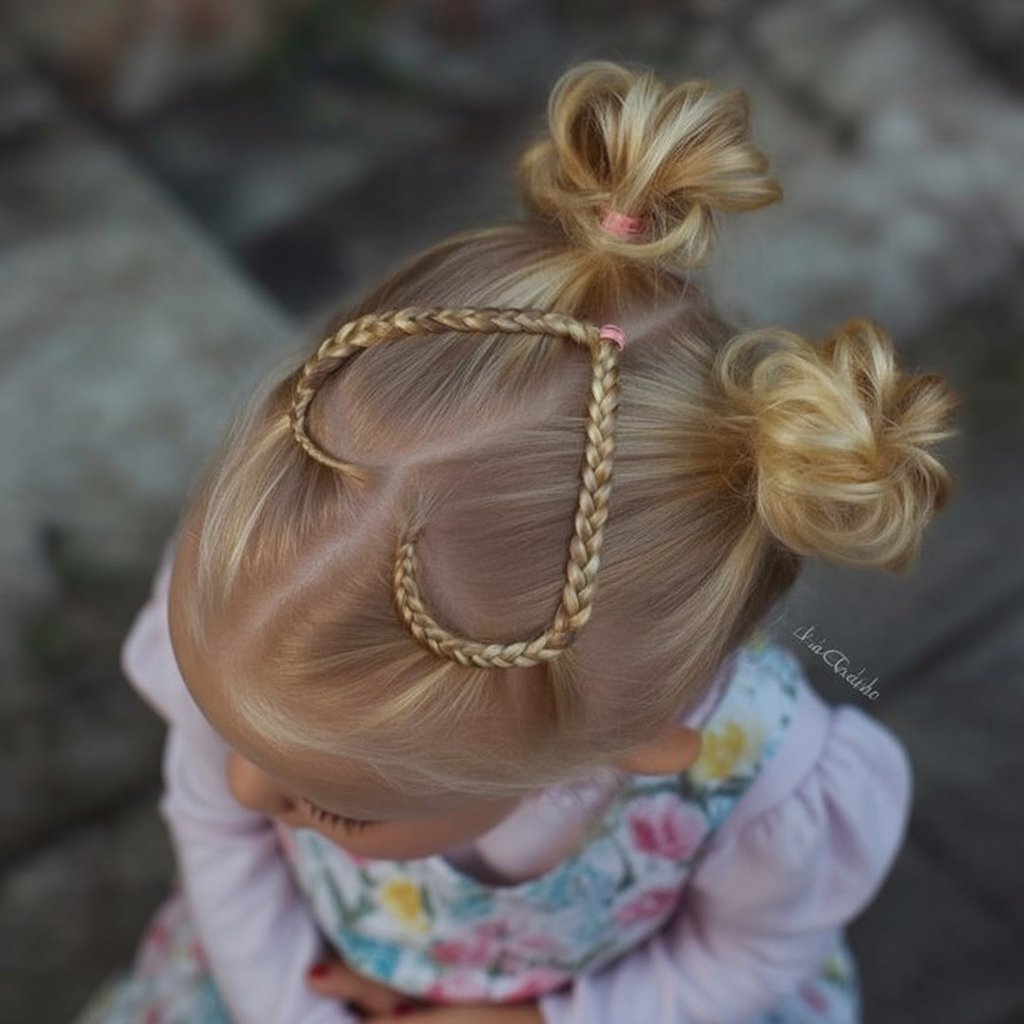 Double heart buns with braid outline